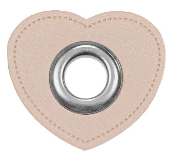 Ösen-Patches Herzform Breite 39 mm ,Höhe 35 mm , Ø 10 mm,  Creme